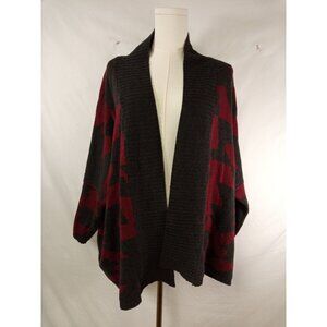 Fashionomics Women's Red Grey Aztec Print Cardigan Duster Sweater Size OS